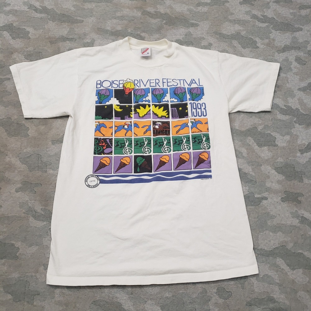 Vintage Jerzees Shirt Mens Medium White Boise River Festival Short Sleeve